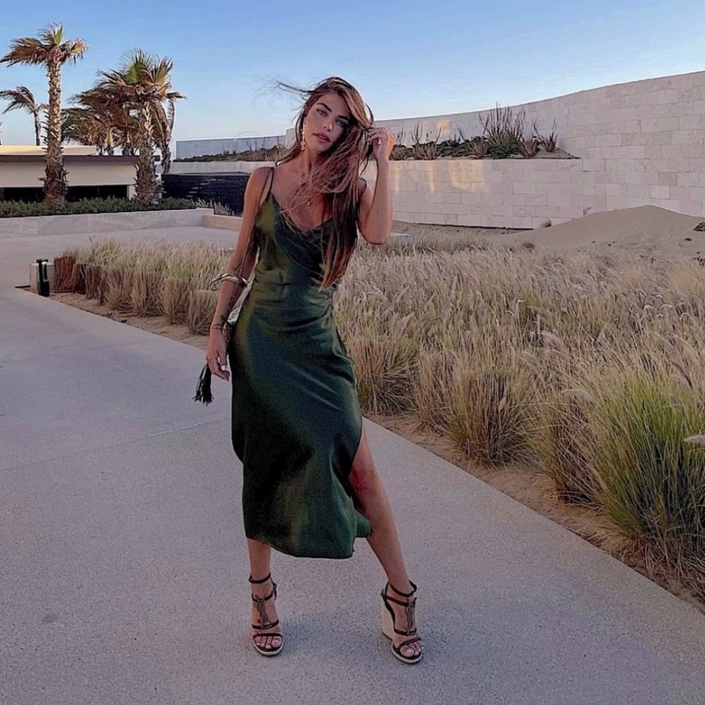 Zara * Satin Effect Slip Green Dress Size XS